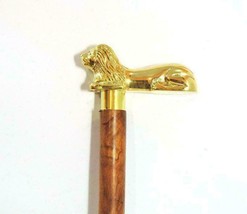 Nautical Vintage Style Solid Brass Lion Head Handle Handmade Wooden Walking Cane - £26.90 GBP