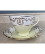 Royal Vale England Yellow Base W/Gold Patterned Boarder Tea Cup &amp; Saucer... - $23.06 CAD