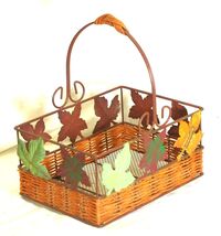 Metal Napkin Holder Basket Maple Fall Leave Designs - $21.77