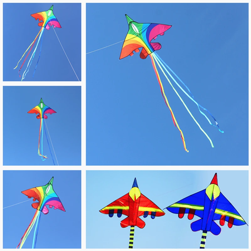 free shipping rainbow plane kites for children kites flying fighter kite line - £8.26 GBP+