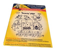 New Aunt Martha's Hot Iron Transfers #3854 'Hearty' Pigs Hearts Flowers Welcome - $5.20