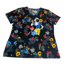 Snow White 7 Dwarfs Scrub Top Shirt Disney Black Floral Apple Size Large - $18.99