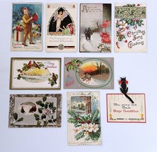 Lot Of 9 Antique Christmas Holiday Postcards - Tuck - Intl Art - Morris - 3D Cat - £8.03 GBP