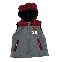 Disney Mickey Mouse Toddler Vest 2T Red &amp; Gray Plaid Hooded Jacket - $441.85 MXN