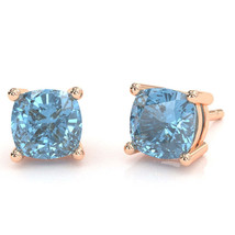 Blue Topaz 5mm Cushion Stud Earrings in 10k Rose Gold - £183.05 GBP