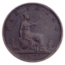 1872 Great Britain Farthing VF Condition KM #747.2 - £19.42 GBP