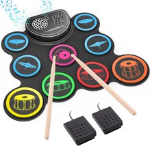 Electronic Drum Set, 9-Drum Practice Pad With Headphone Jack, Roll-Up Drum Kit - £45.26 GBP