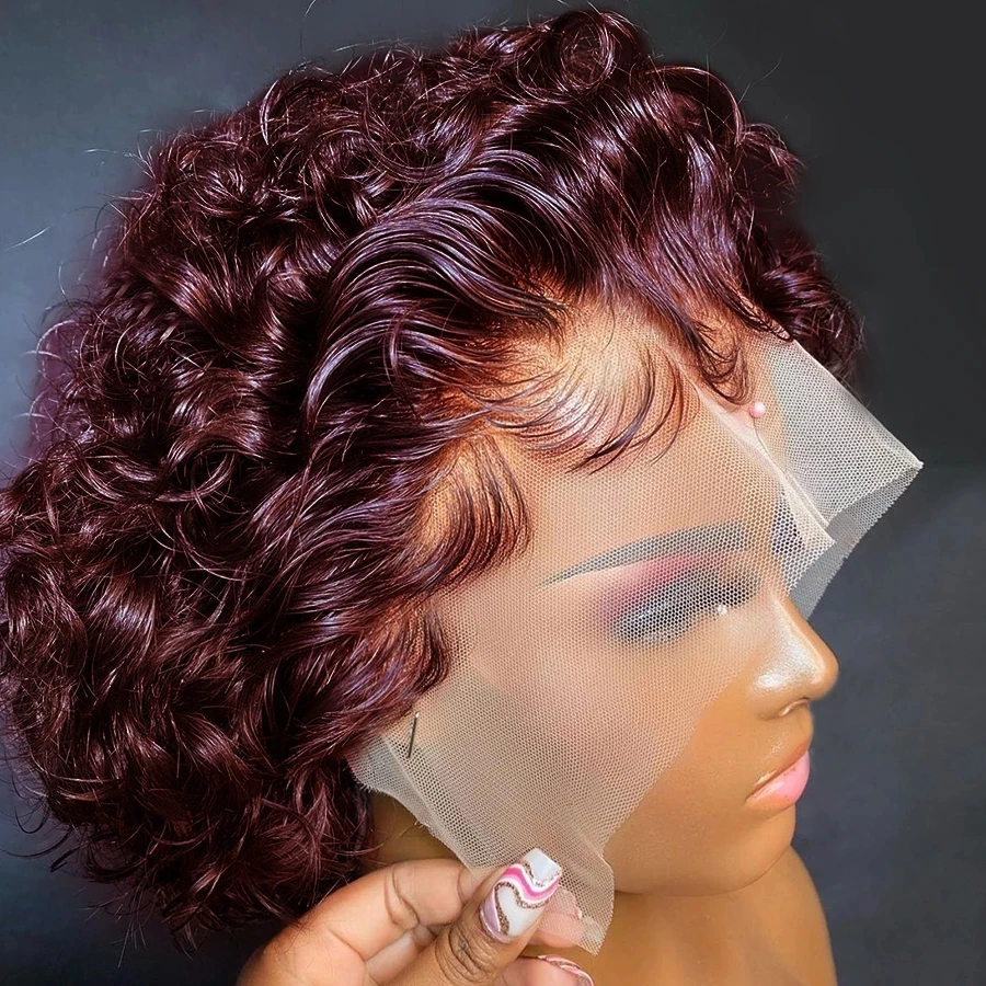 Pixie Cut Wig Curly Human Hair Wig Short Bob Lace Frontal Human Hair Wigs F - £58.04 GBP+