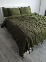 Dark Olive Green Washed Cotton Duvet Cover Solid Quilt Cover with Buttons UO Bed - £54.04 GBP+
