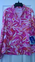 NWT IBKUL Icikuls Hot Pink Caprese  Long Sleeve Mock Golf Shirt L XL 2XL UPF 50 image 2