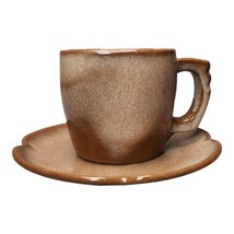 Vintage Frankoma Pottery Plainsman Brown Satin Tea Cup Coffee Mug 5C and Saucer - $13.86