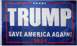 Trump Save America Again! 2024 Blue Premium 3&#39;X5&#39; Polyester Flag Banner 100D - £10.97 GBP