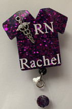 Scrub Top retractable badge holder personalized With Charm Added. - £8.99 GBP