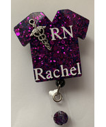 Scrub Top retractable badge holder personalized With Charm Added. - £9.05 GBP