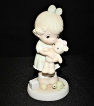 Precious Moments 1993 LOVING Girl Holding Teddy Bear 5&quot; Porcelain Figuri... - £10.24 GBP