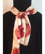 Vintage Adrienne Vittadini rectangular silk scarf (Cream with flowers) - £23.98 GBP