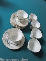 Dragonware Japan tea set of 6 coffee cups, grey background, luster ORIGI... - $94.05