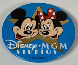 1987 Disney MGM Studios 3&#39;&#39; Pin Button Mickey &amp; Minnie Mouse Vintage Collectible - $9.49