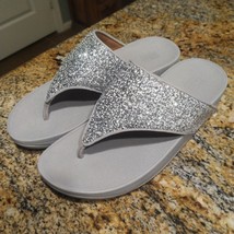 FitFlop Olive Glitter Mix Splash Toe-Post Sandals Silver Gray Women&#39;s Size 8 - £30.37 GBP