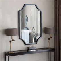 Kelly Miller Scalloped Decorative Mirror, 20&quot; X 28&quot;, Black Metal, Beveled Wall - £83.06 GBP