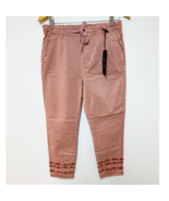 Driftwood Mauve Pants PInk Embroidered Cuffed Leg Drawstring Elastic Wai... - $101.59 CAD