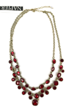 Vintage Napier Signed Necklace Ruby Red Crimson Double Strand Teardrop G... - $39.00