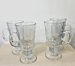 Set of 4 Libby Pedsestal Coffee Mugs Clear Glass 8 Oz. - £19.55 GBP