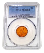 1957-D 1C Lincoln Cents Classé Par PCGS Comme MS66RD - $1,279.99 MXN