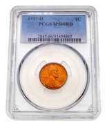 1957-D 1C Lincoln Cents Classé Par PCGS Comme MS66RD - $93.79 CAD