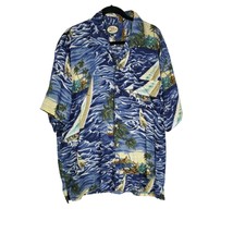Tommy Bahama Button Front Size L Mens Blue Hawaiian Print Short Sleeve C... - £23.39 GBP