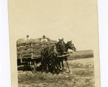Interesting Black and White Photo Men Standing in Horse Drawn Hay Wagon  - $23.76