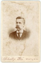 Circa 1890&#39;S Cabinet Card Handsome Man Large Mustache Schultze Wheeling Wv - £8.89 GBP