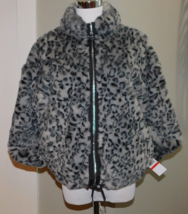 Lucky Brand Sz XS Leopard Faux Fur Jacket Gray Funnel Neck Zip Bomber $198 - $29.70