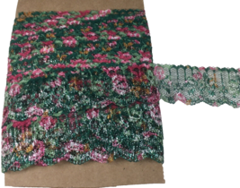 Lace Trim 5 Yards 1.2” Green Rose  Pink Sparkle Scalloped Mermaid - 26B - $7.99