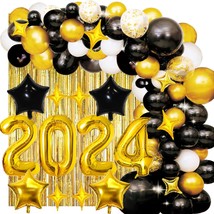 2024 New Years Eve Balloon Garland Arch Kit, 95Pcs Black White Gold Confetti Bal - £27.16 GBP