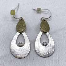 Vintage Earrings Gold Silver Metal Dangle Crystal - £14.34 GBP