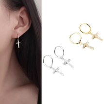 Cross Drop Earrings For Women Teens Girls Classic Elegant Trendy Style Rhineston - £7.17 GBP
