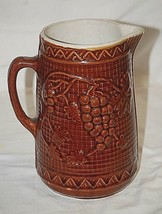 Antique Uhl Pottery Stoneware Salt Glazed Pitcher Grape Cluster Rickrack... - £58.37 GBP