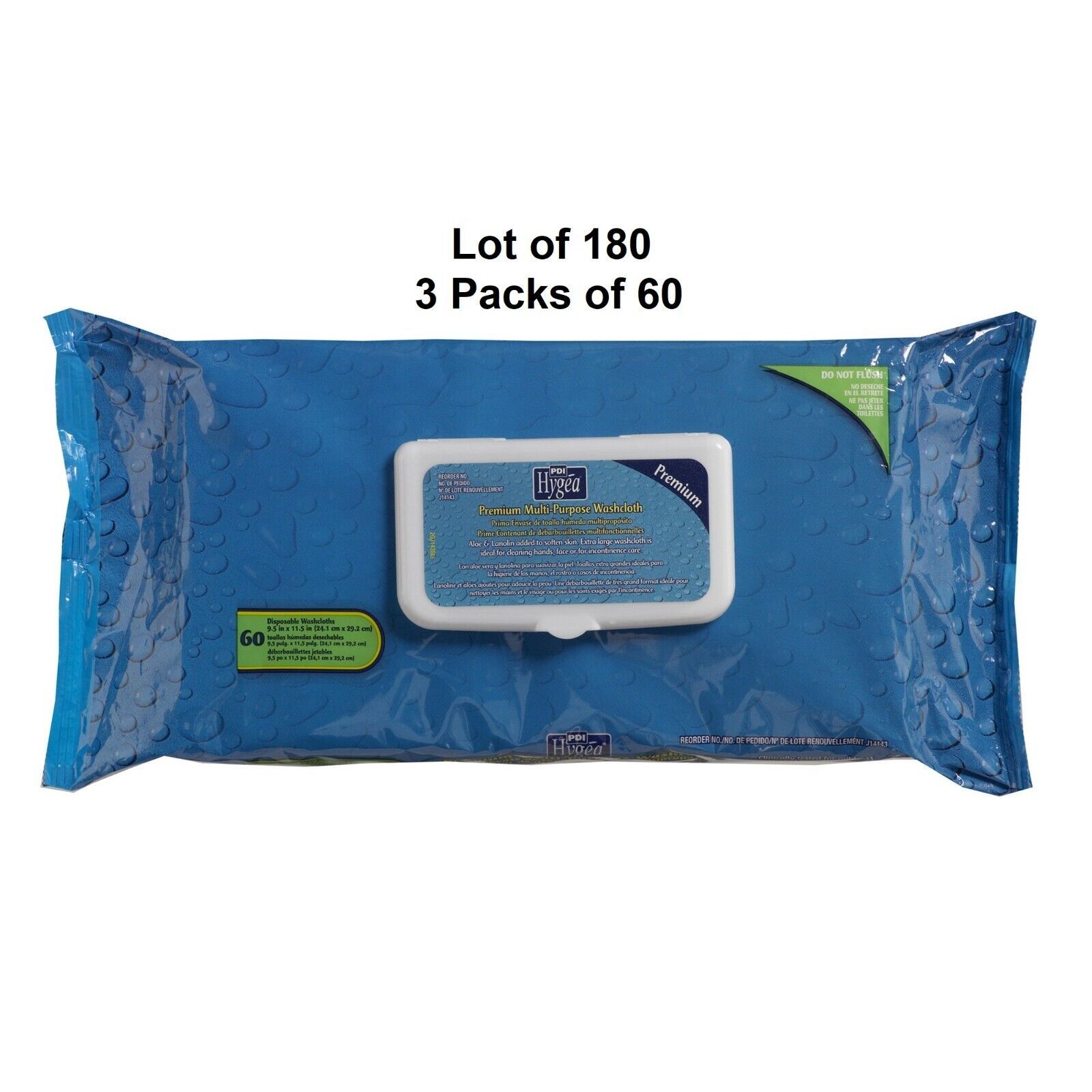 PDI Hygea Premium Personal Cleansing Wipe 9.5 x 11.5&quot; J14143 3 Pack 180 ... - $27.71