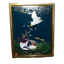 Art Nouveau Style Blue Cloisonne Enamel Bass Fish &amp; Heron Bird Brass Belt Buckle - £45.88 GBP