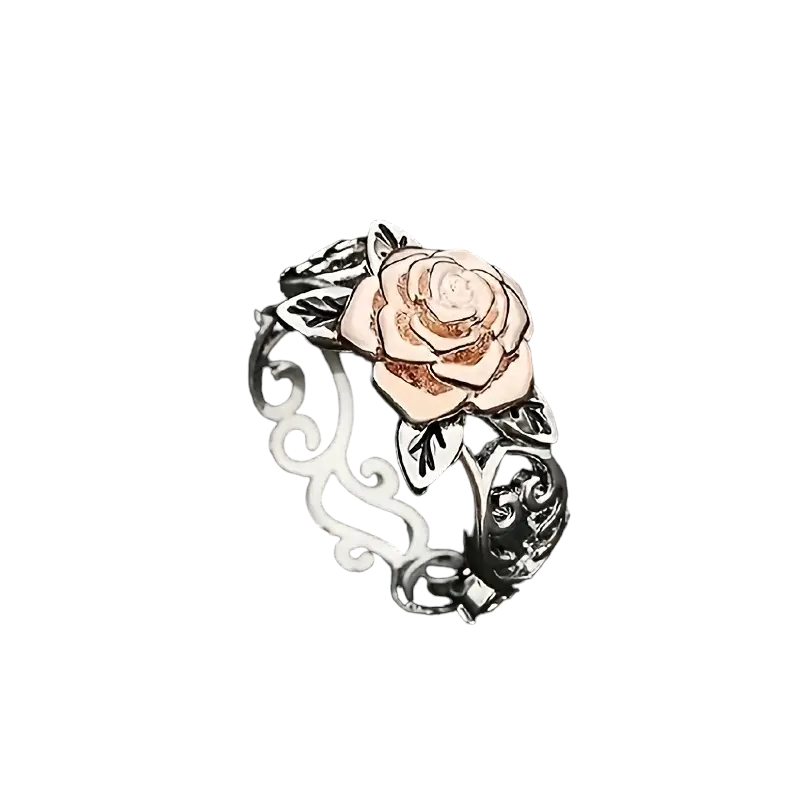 Primary image for Copper Rose on Silvery Decor Ring - New - Size 8