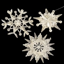 Vintage Christmas Ornament Set Acrylic Snowflakes 3 Different Snow Stars HOliday - £10.84 GBP