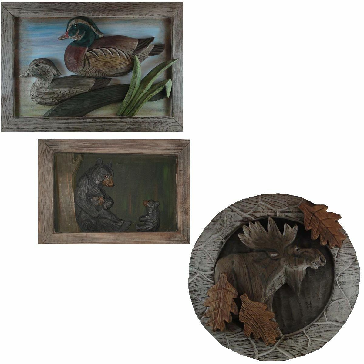 Primary image for New Carved Wood Rustic Decor Wall Plaque Bear Moose or Wood Ducks