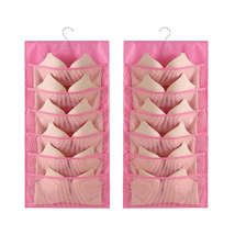 6+6 Grids Underwear Storage Bag Non-woven Double-sided Hanging Storage Bag(Pink) - £1.57 GBP