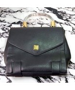 Vtg Gianni Bini Black Leather Handbag w/ Clear Handle &amp; Gold Hardware 9i... - £11.17 GBP