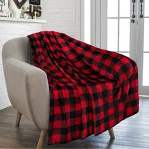Buffalo Plaid Throw Blanket For Sofa Couch | Soft Flannel Fleece Red Black Check - £26.66 GBP