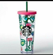 Starbucks Crazy Straws Sunglasses Lips Barbie Pink Venti Cup Tumbler 24 OZ RARE - £141.20 GBP