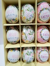 Easter Floral HELLO SPRING Pink Blue Egg Ornaments Home Decor Set of 9 - £15.00 GBP
