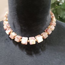 Womens Fashion Elegant Pink Cubes Charm Beaded Choker Necklace w/ Hook &amp; Eye - £21.80 GBP