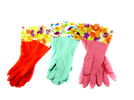 3 pair Decorative Latex Dish washing Gloves with PVC Cuff Assorted Free ... - $11.76